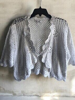 Crochet Open-Front Poncho Cardigan Shrug in White - Lightweight Layering